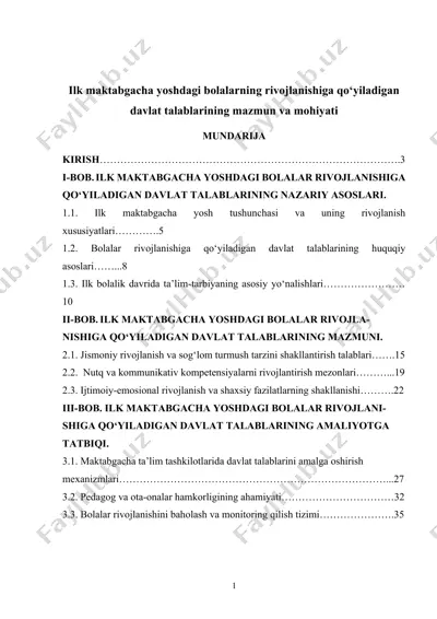 ilk maktabgacha yoshdagi bolalar rivojlanishiga qo‘yiladigan davlat talablarining mazmun va mohiyati — DOCX