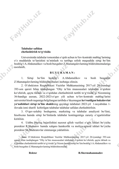 sirtqi bo'lim boshlig'i bildirishnomasi — DOCX