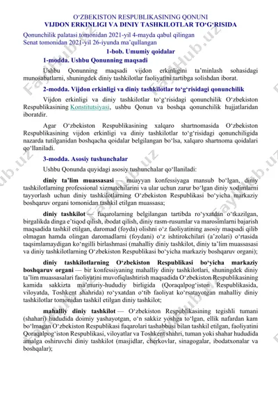 o‘zbekiston respublikasining qonuni vijdon erkinligi va diniy tashkilotlar to‘g‘risida — DOCX