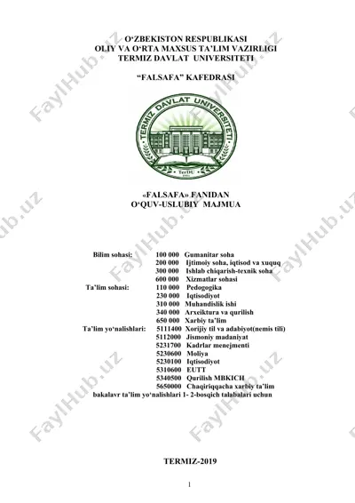 falsafa fanidan o‘quv-uslubiy majmua — DOCX