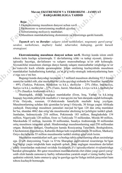 ekstremizm va terrorizm – jamiyat barqarorligiga tahdid — DOCX