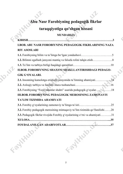 abu nasr farobiyning pedagogik fikrlar taraqqiyotiga qo'shgan hissasi — DOCX