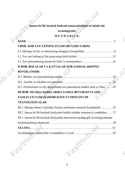 jamoa bo’lib kuylash faoliyati samaradorligini ta’minlovchi texnologiyalar — DOCX