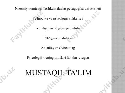 psixologik trening asoslari fanidan yozilgan mustaqil ta'lim — PPTX
