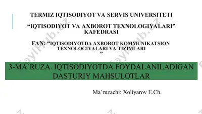 iqtisodiyotda foydalaniladigan dasturiy mahsulotlar — PPT