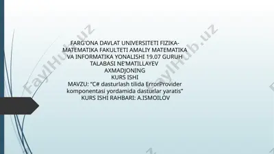 c# dasturlash tilida errorprovider komponentasi yordamida dasturlar yaratis — PPTX