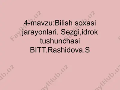 bilish soxasi jarayonlari. sezgi, idrok tushunchasi — PPTX