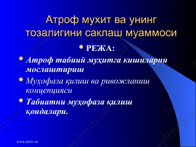 атроф мухит ва унинг тозалигини саклаш муаммоси — PPT