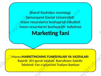 marketingning funksiyalari va vazifalari — PPTX