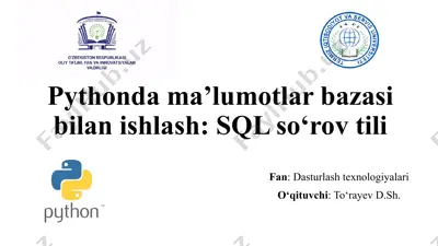 sql ma'lumotlar bazasi bilan ishlash: sql so‘rov tili — PPTX
