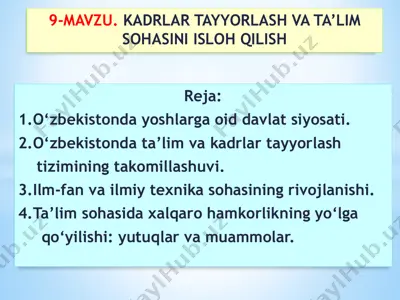 o‘zbekistonda yoshlarga oid davlat siyosati — PPTX