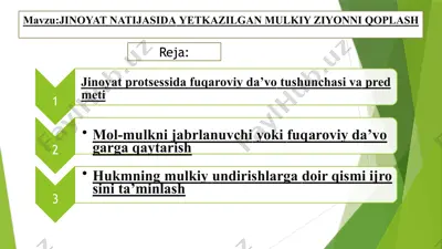 jinoyat natijasida yetkazilgan mulkiy ziyonni qoplash — PPTX