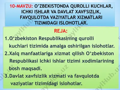 o‘zbekiston respublikasining qurolli kuchlari tizimida amalga oshirilgan islohotlar — PPTX