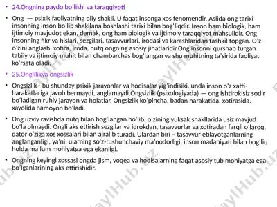 ongning paydo boʻlishi va taraqqiyoti — PPTX
