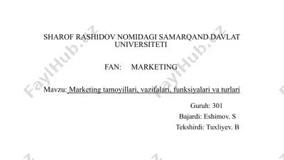 marketingning tamoyillari, vazifalari, funksiyalari va turlari — PPTX