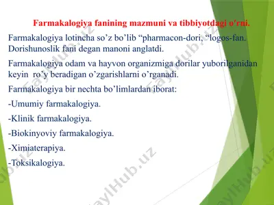 farmakalogiya fanining mazmuni va tibbiyotdagi o′rni — PPTX