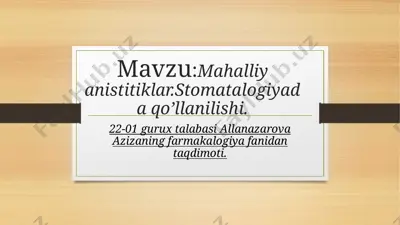 mahalliy anestetiklar stomatalogiyada qo’llanilishi — PPTX