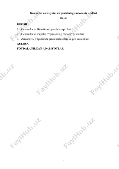 genomika va irsiyatni o'rganishning zamonaviy usullari — DOCX