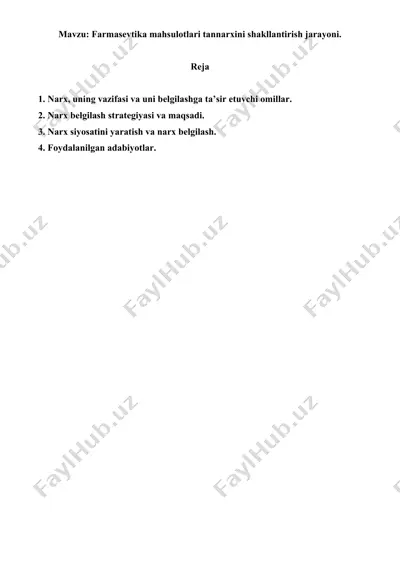farmasevtika mahsulotlari tannarxini shakllantirish jarayoni. referat 9 bet. — DOC