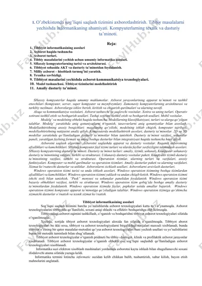 tibbiyot informatikasining asoslari — DOCX