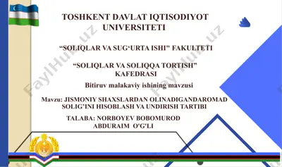 jismoniy shaxslardan olinadigan daromad solig’ini hisoblash va undirish tartibi — PPTX