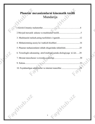 planetar mexanizmlarni kinematik taxlili — DOCX