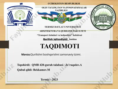 qurilishni boshqarishni zamonaviy tizimi — PPTX