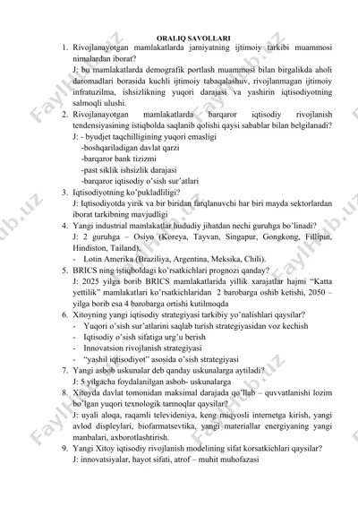 oralik savollari — DOCX