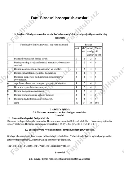 biznesni boshqarish asoslari — DOCX