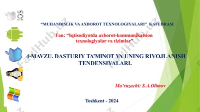 iqtisodiy masalarni yеchish jarayonida qo‘llaniladigan dasturiy mahsulotlar tasnifi va vazifalari — PPTX