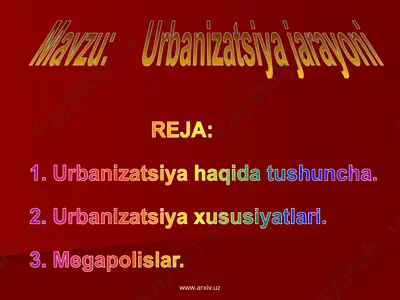 urbanizatsiya jarayoni — PPTX