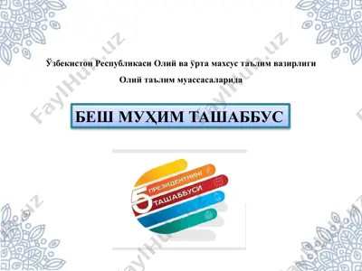 oliy ta'lim muassasalari bilan bog'liq besh muhim tashabbus — PPTX