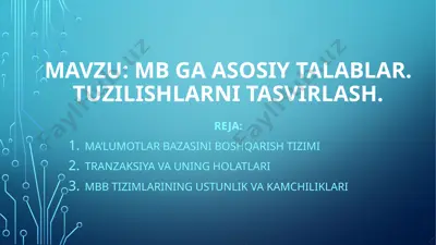 ma’lumotlar bazasini boshqarish tizimi — PPTX