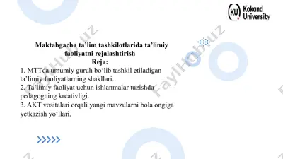 maktabgacha ta’lim tashkilotlarida ta’limiy faoliyatni rejalashtirish — PPTX