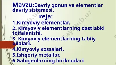 davriy qonun va elementlar davriy sistemesi — PPTX