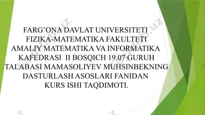 dasturlash asoslari fanidan kurs ishi taqdimoti — PPTX