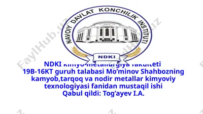 oltin va kumushning kimyoviy texnologiyasi — PPTX