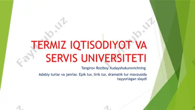 adabiy turlar va janrlar. epik tur, lirik tur, dramatik tur mavzusida tayyorlagan slayd — PPTX