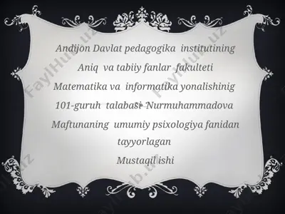 ilk ospirinlik va yoshlik davrida psixik rivojlanish xususiyatlari — PPTX