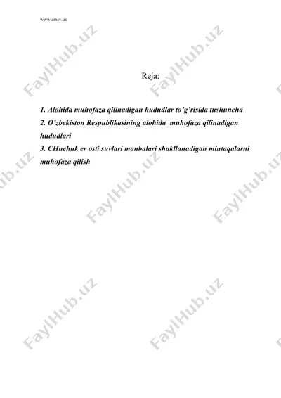 аlоhidа muhоfаzа qilinаdigаn tаbiiy hududlаr vа ulаrning аhаmiyati — DOC