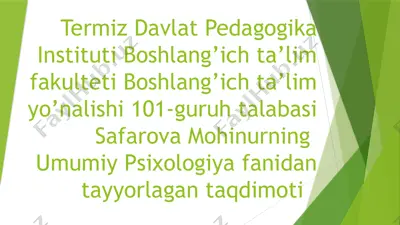 umumiy psixologiya fanidan tayyorlagan taqdimot — PPTX