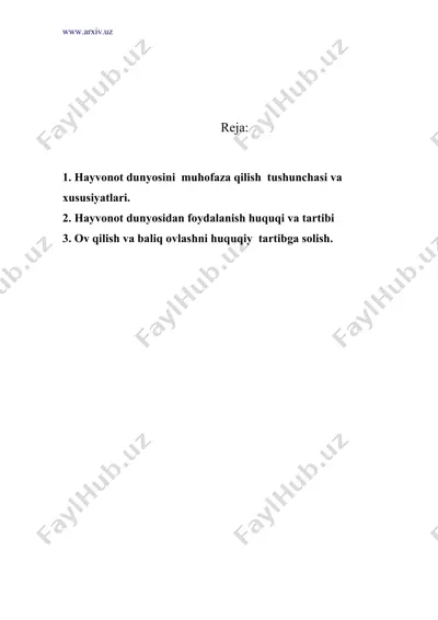 hayvonot dunyosini muhofaza qilish va undan foydalanishning huquqy holati — DOC
