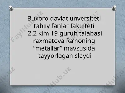 metallar haqida slayd — PPTX