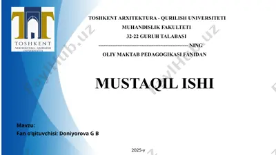 oliy maktab pedagogikasi fanidan mustaqil ish — PPTX