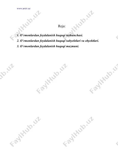 o`rmonlardan foydalanish va muhofaza qilishning huquqiy holati — DOC