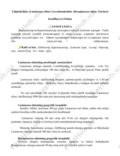 yalpizdoshlar (lamiaceae) oilasi — DOCX
