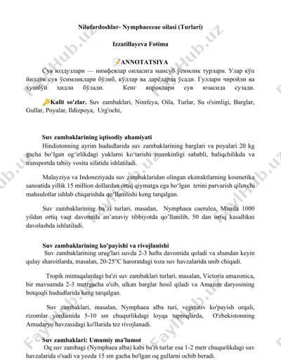 nilufardoshlar-nymphaeceae oilasi (turlari) — DOCX