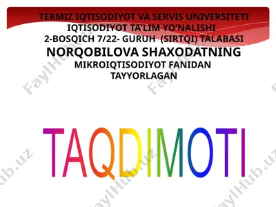 mikro iqtisodiyot fanidan tayyorlangan tadbirkorlik va ularning shakllari — PPTX