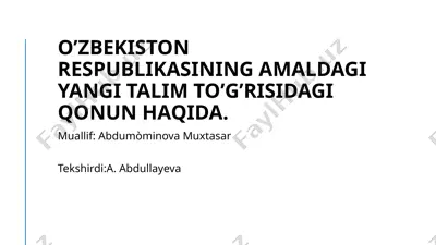 o'zbekiston respublikasining yangi talim to'g'risidagi qonun — PPTX