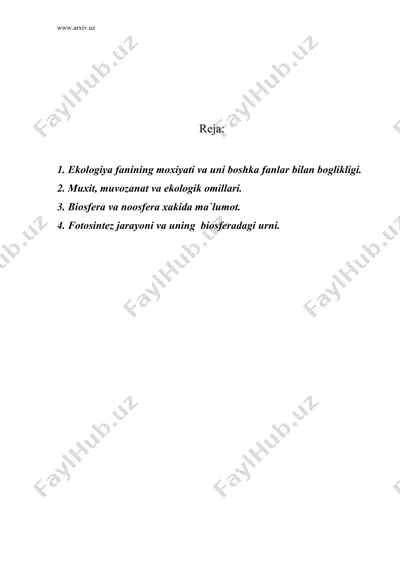 «ekologiya» fani va atrof – muxitni muxofaza kilishning asosiy principlari — DOC